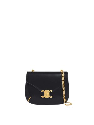 Celine Chain Besace Triomphe Bag in Black