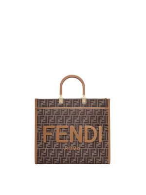 Fendi Sunshine Medium Brown FF Jacquard Fabric Shopper