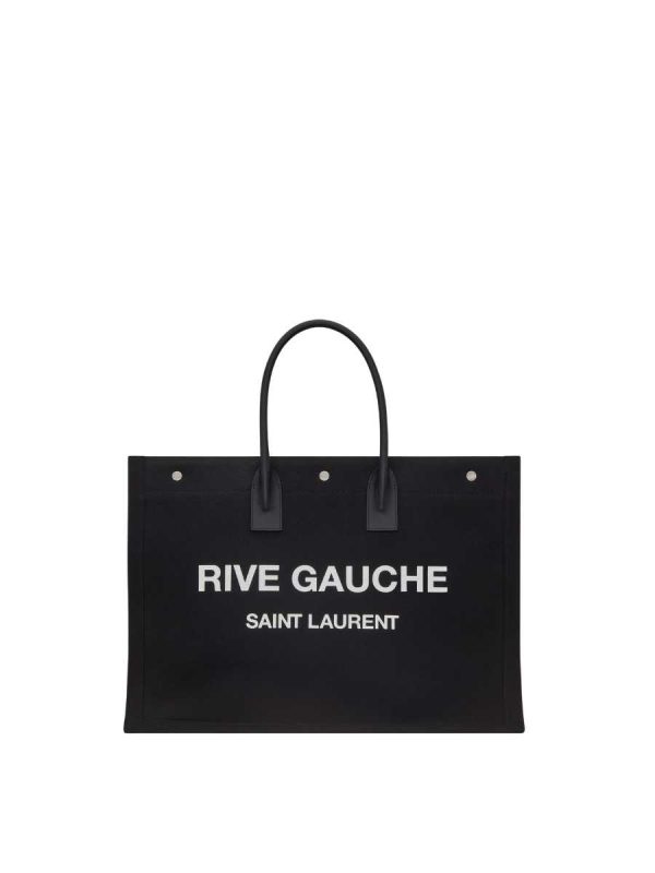 YSL Large Rive Gauche Tote in Black and White Canvas