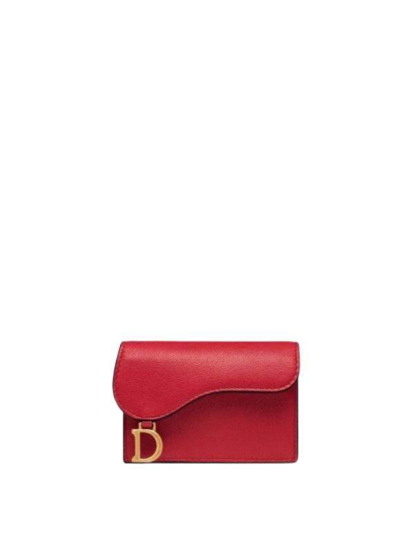 Dior Saddle Flap Compact Zipped Card Holder in Scarlet Red Grained Calfskin