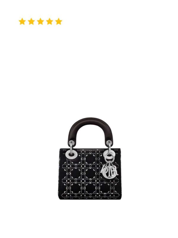 Dior Mini Lady Dior Bag Black Strass Cannage Satin Crystal Embellished