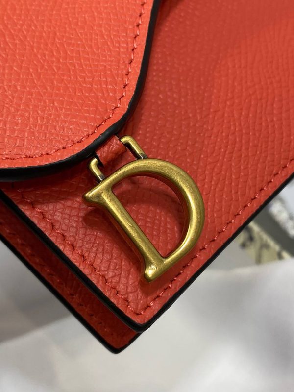 Dior Saddle Flap Compact Zipped Card Holder in Scarlet Red Grained Calfskin - Image 3