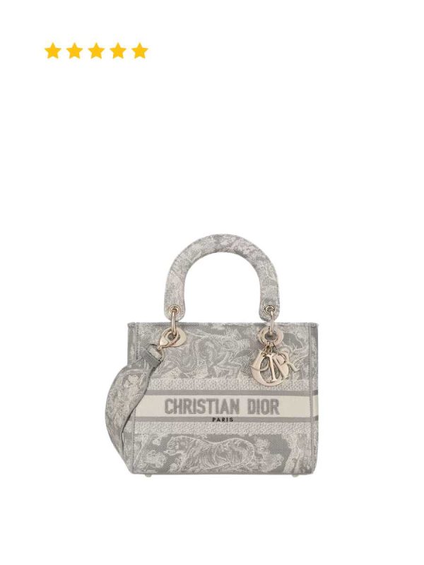 Dior Medium Lady D-Lite Bag in Gray Toile de Jouy Reverse Embroidery