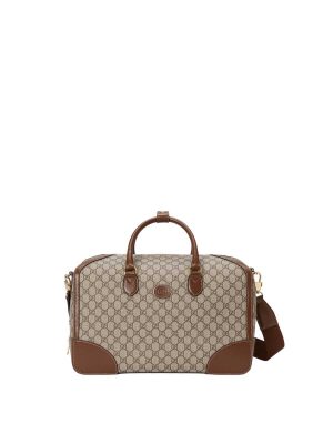 Gucci Duffle Bag with Interlocking G in Beige and Ebony GG Supreme Canvas