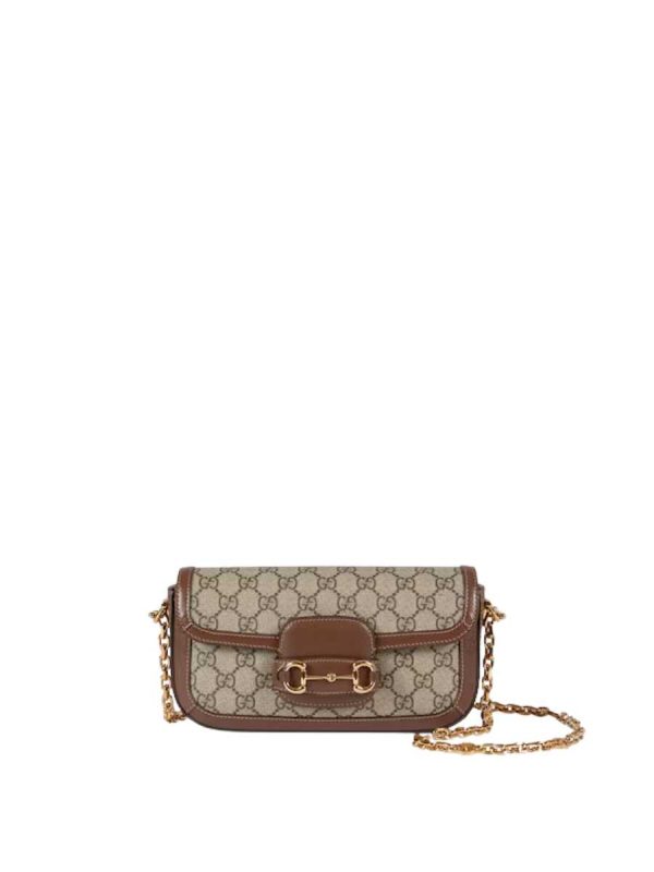 Gucci Horsebit 1955 Shoulder Bag in Beige and Ebony GG Supreme Canvas