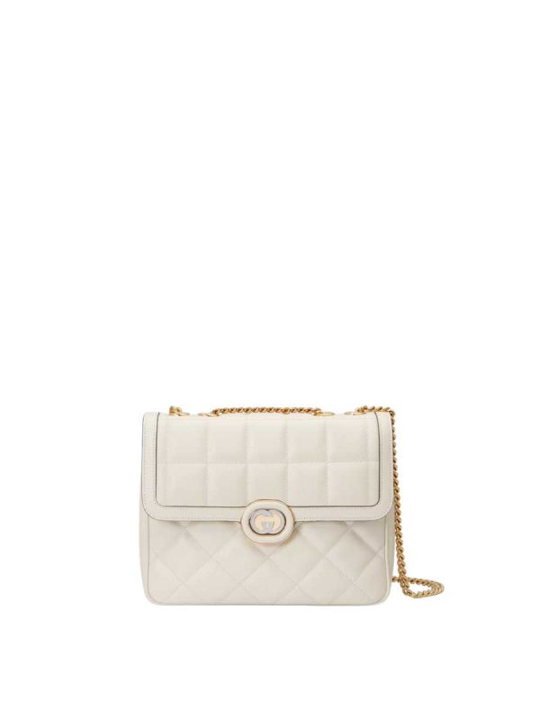 Gucci Deco Small Shoulder Bag in White Leather