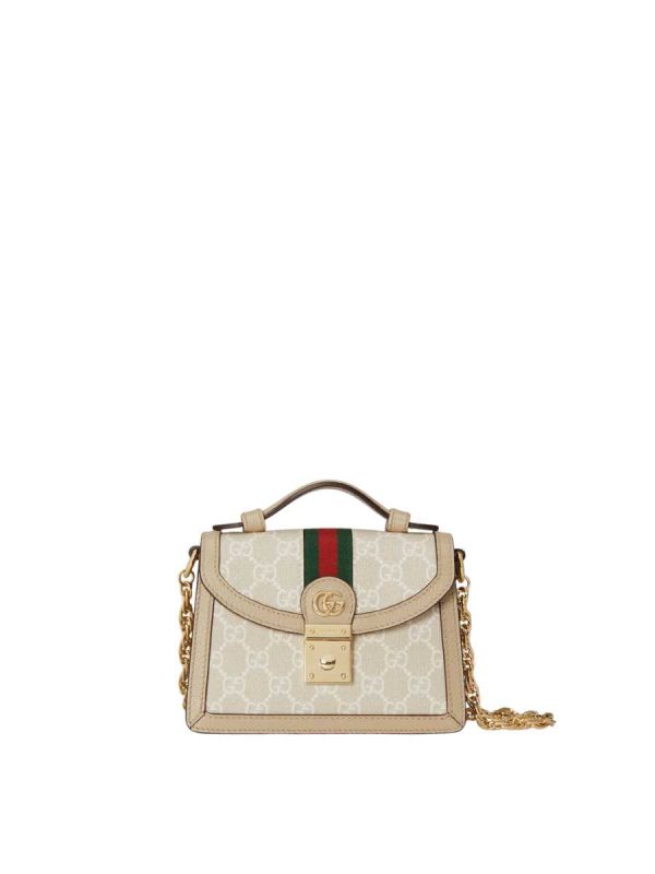 Gucci Ophidian GG Mini Shoulder Bag in Beige and White GG Supreme Canvas