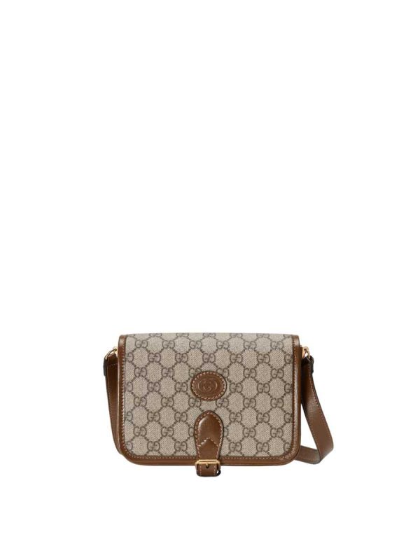 Gucci Mini Crossbody with Interlocking G in Beige and Ebony GG Supreme Canvas