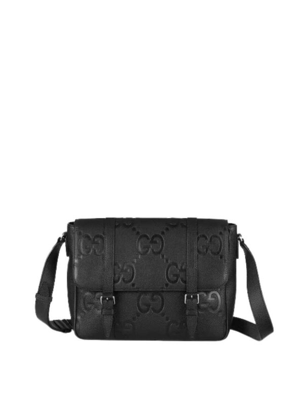 Gucci Jumbo GG Medium Messenger Bag in Black Leather