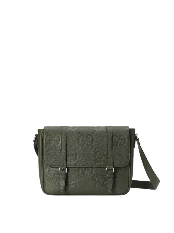 Gucci Jumbo GG Medium Messenger Bag in Dark Green Leather