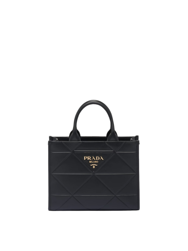 Prada Small Leather Prada Symbole Bag with Topstitching in Black