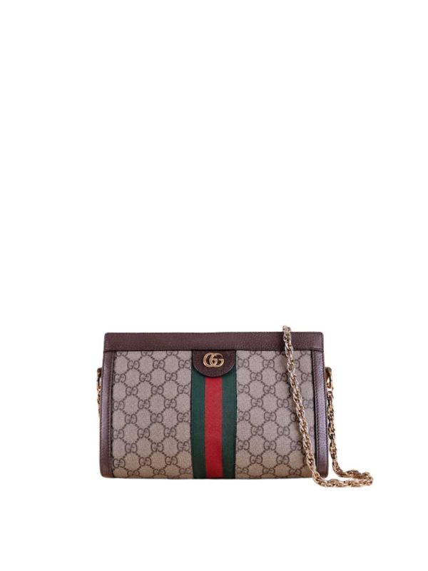 Gucci Ophidia GG Small Shoulder Bag in Beige and Ebony GG Supreme Canvas