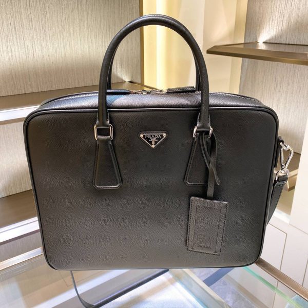 Prada Saffiano Leather Work Bag in Black - Image 2