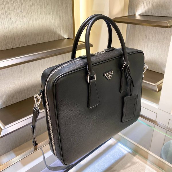 Prada Saffiano Leather Work Bag in Black - Image 3