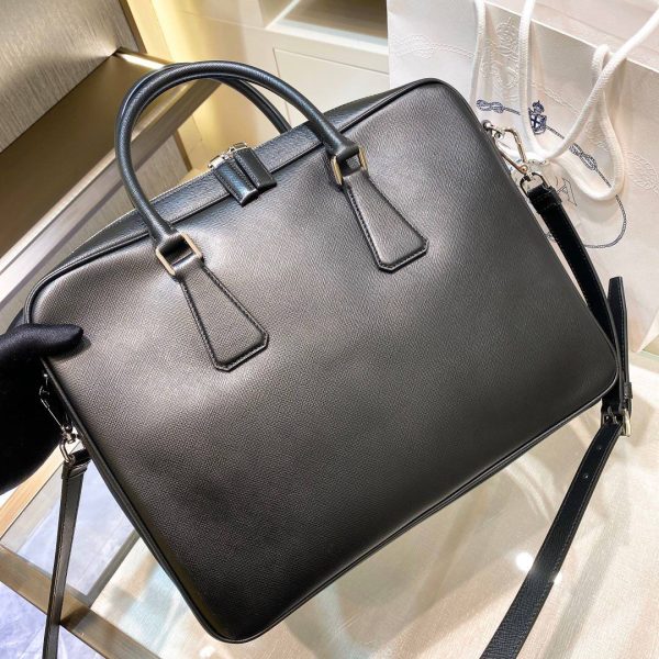 Prada Saffiano Leather Work Bag in Black - Image 4