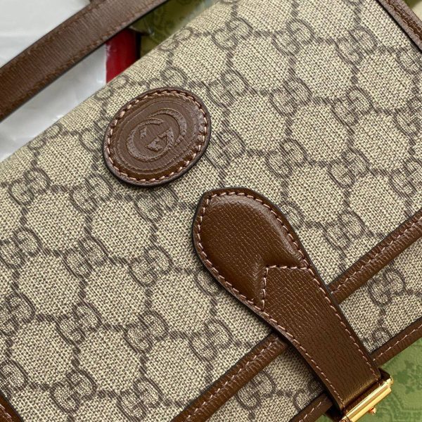 Gucci Mini Crossbody with Interlocking G in Beige and Ebony GG Supreme Canvas - Image 7