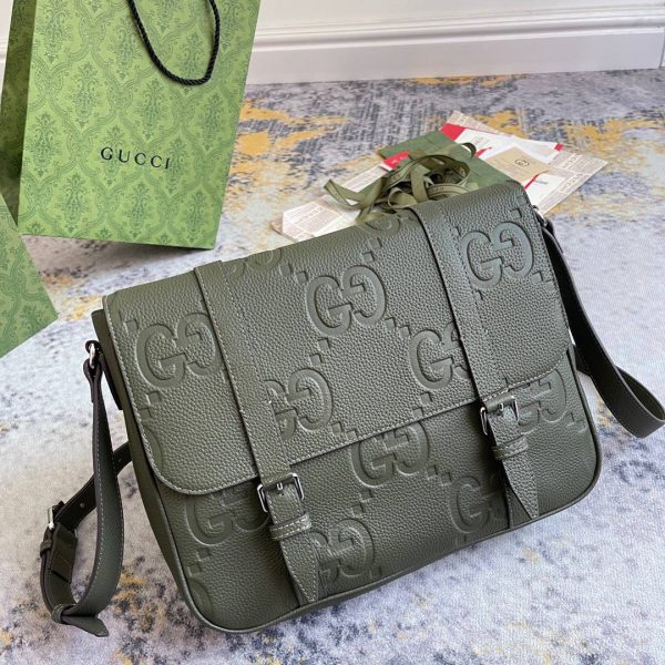 Gucci Jumbo GG Medium Messenger Bag in Dark Green Leather - Image 3