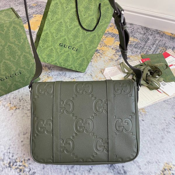 Gucci Jumbo GG Medium Messenger Bag in Dark Green Leather - Image 6