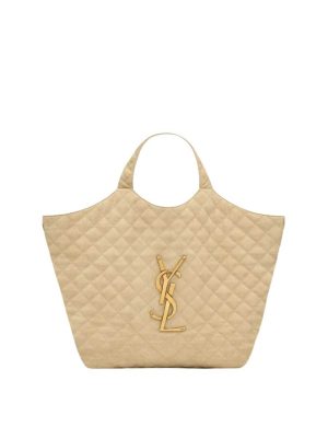YSL Icare Maxi Shopping Bag in Quilted Nubuck Suede in Beige